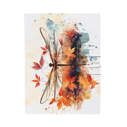 Autumn Dragonfly Watercolor Plush Blanket