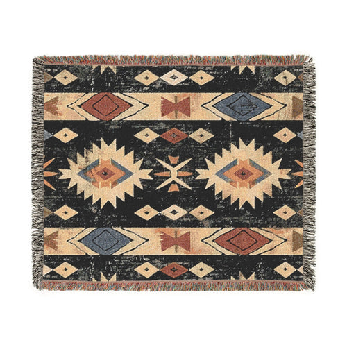 Southwestern Aztec Pattern Woven Blanket | Navajo-Inspired Throw