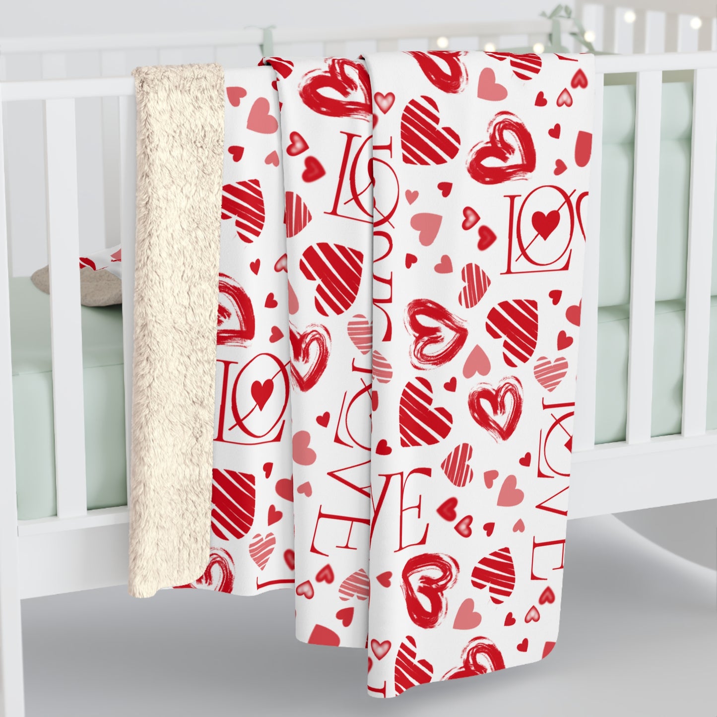 LOVE Red on White Valentine's Day Sherpa Fleece Blanket