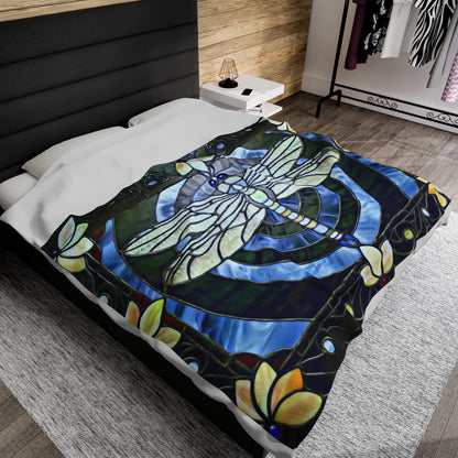 Stained Glass Dragonfly Velveteen Plush Blanket