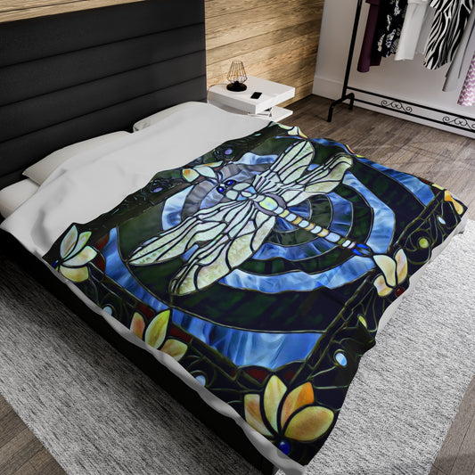 Stained Glass Dragonfly Velveteen Plush Blanket