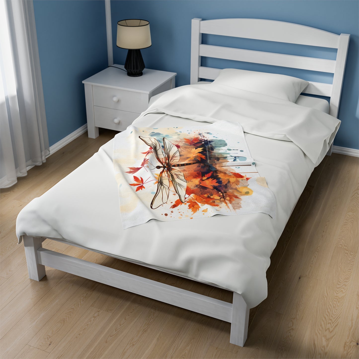 Autumn Dragonfly Watercolor Plush Blanket