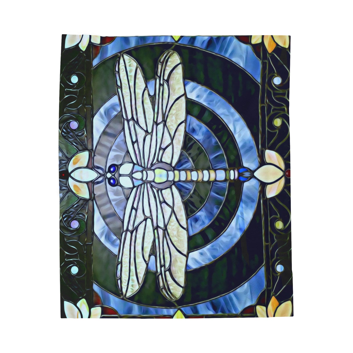 Stained Glass Dragonfly Velveteen Plush Blanket