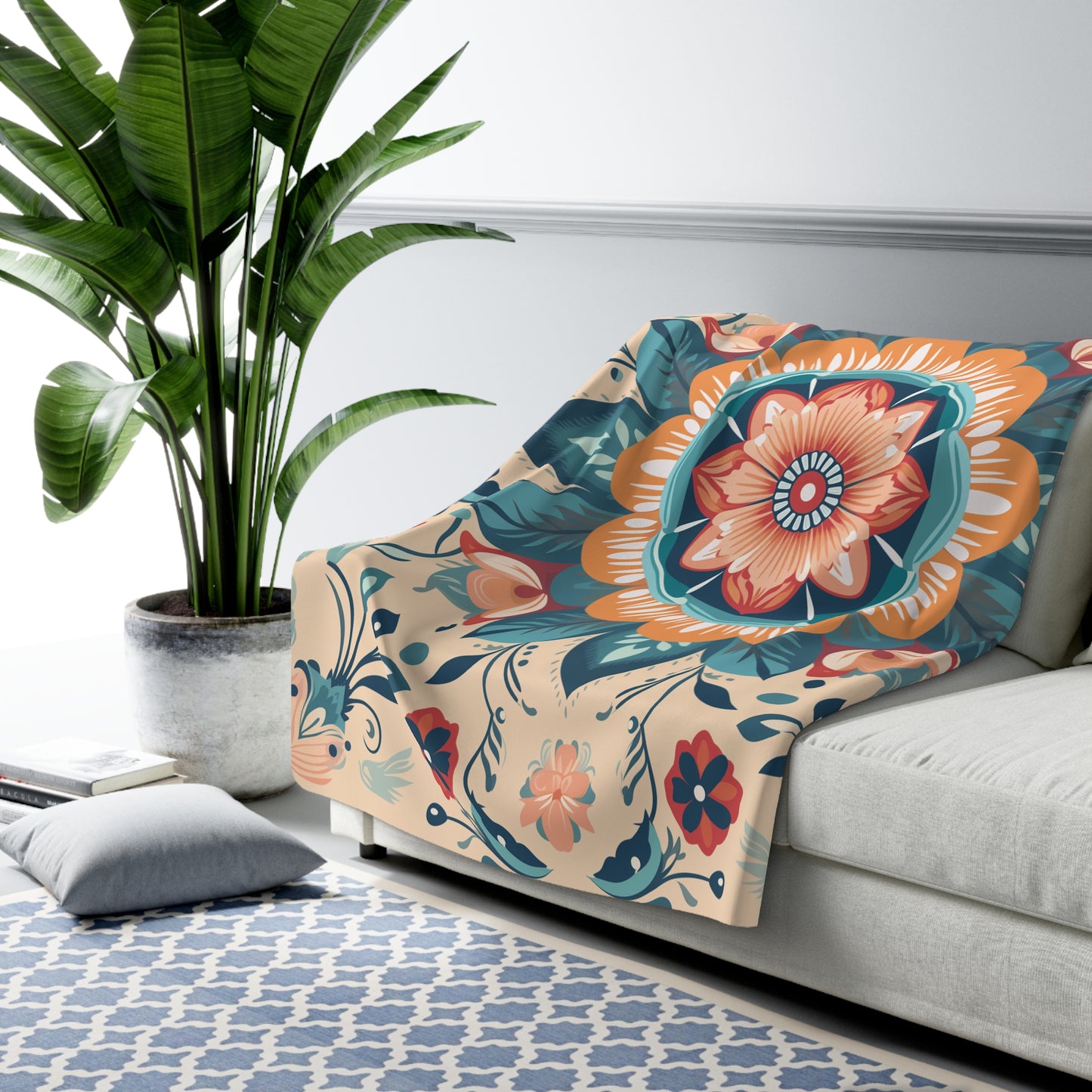 Floral Mandala Sherpa Fleece Blanket