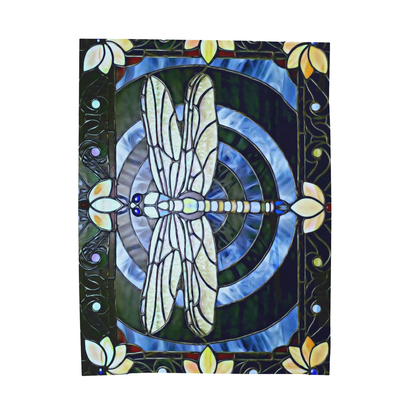 Stained Glass Dragonfly Velveteen Plush Blanket