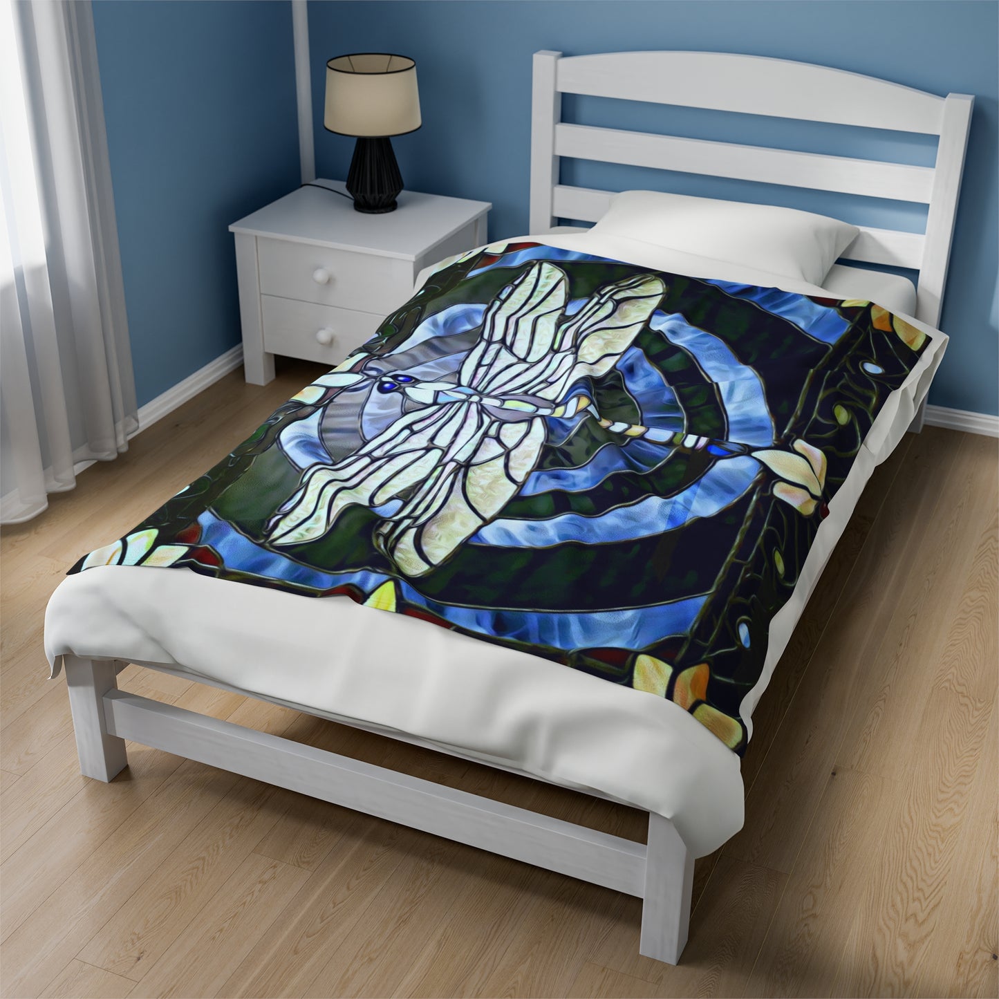 Stained Glass Dragonfly Velveteen Plush Blanket