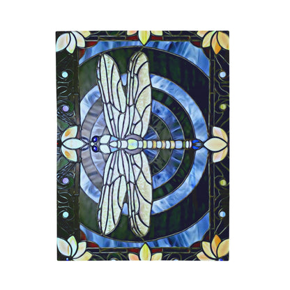 Stained Glass Dragonfly Velveteen Plush Blanket