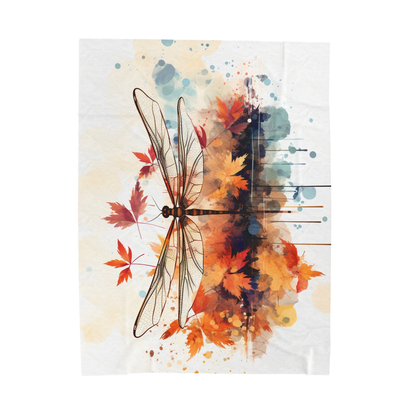 Autumn Dragonfly Watercolor Plush Blanket