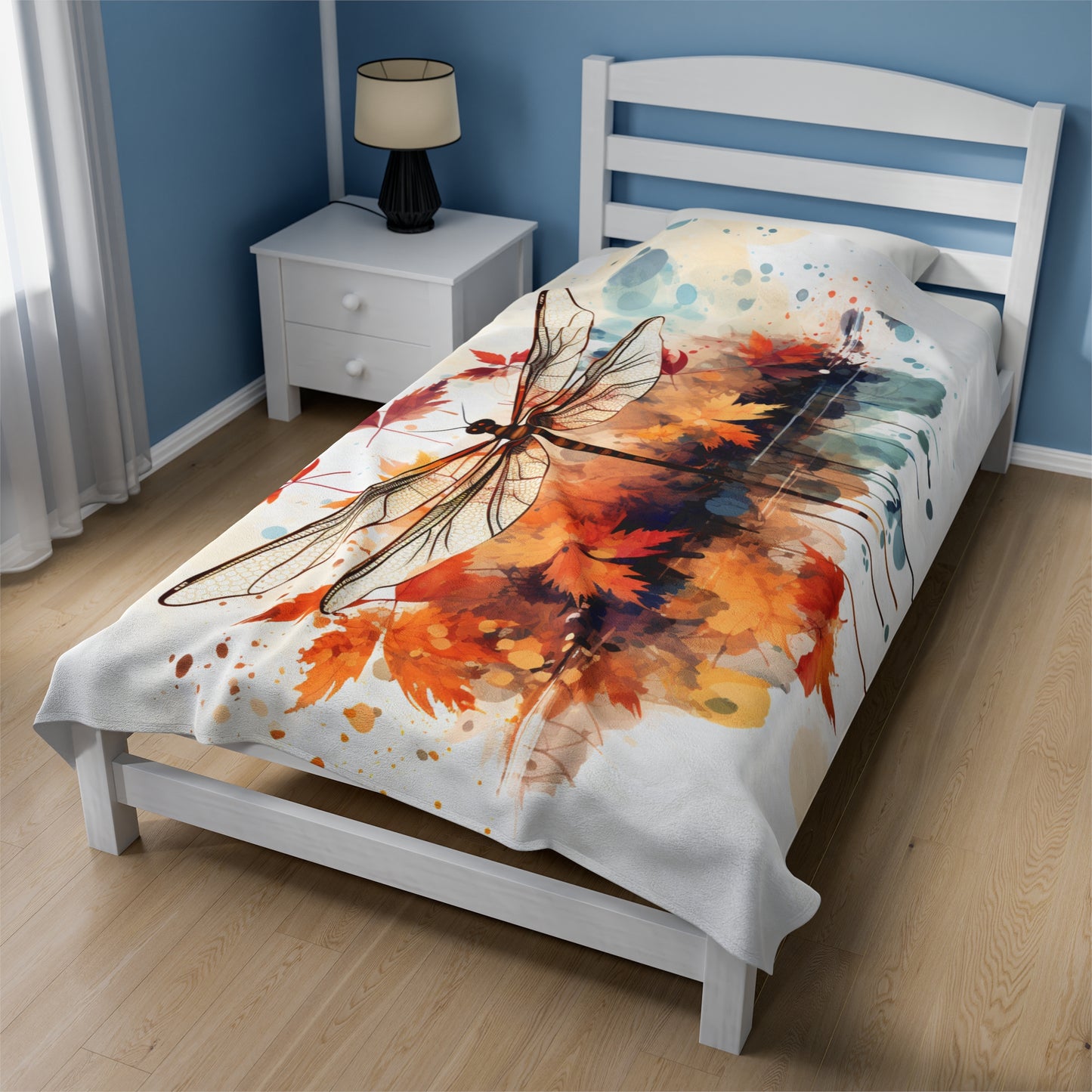 Autumn Dragonfly Watercolor Plush Blanket