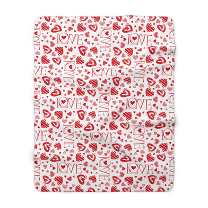 LOVE Red on White Valentine's Day Sherpa Fleece Blanket