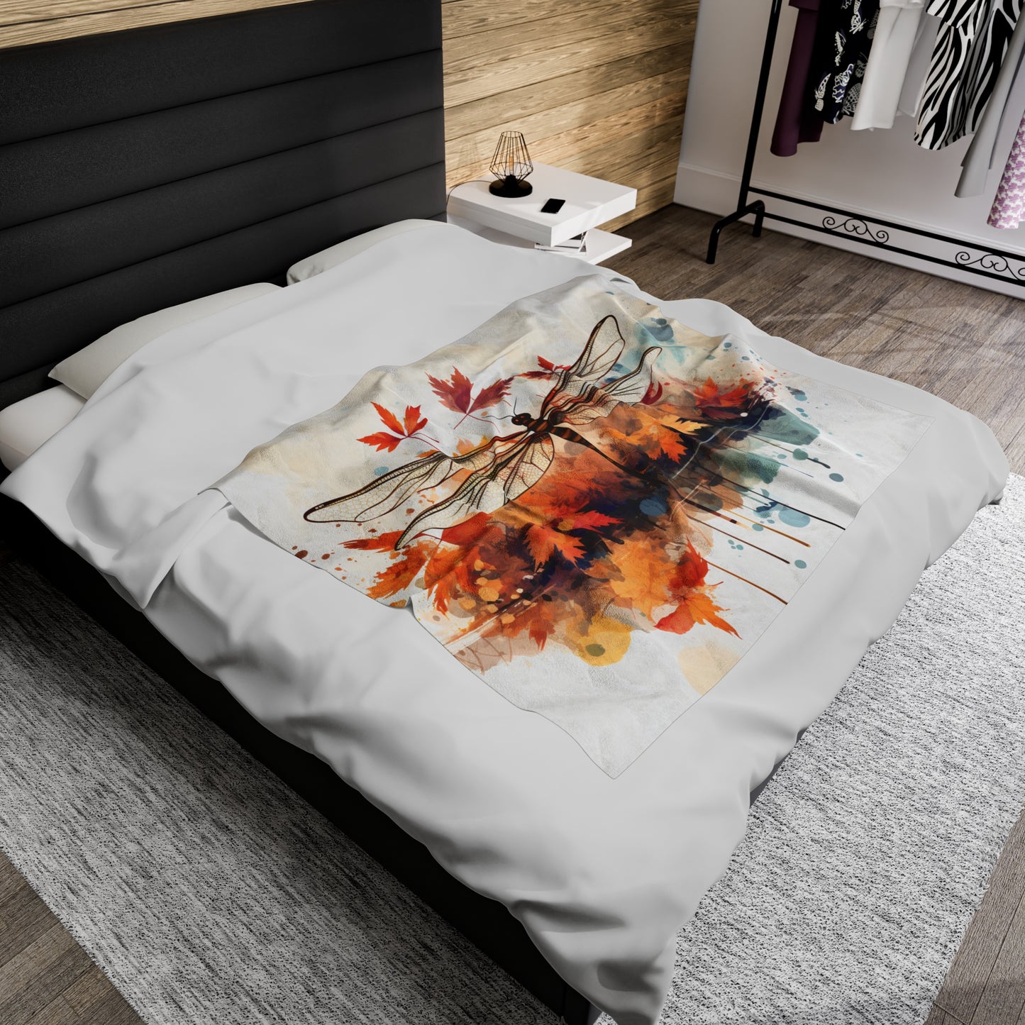 Autumn Dragonfly Watercolor Plush Blanket