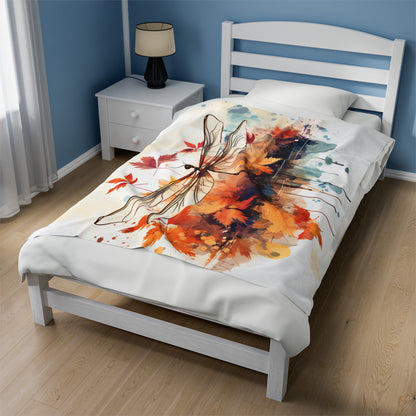 Autumn Dragonfly Watercolor Plush Blanket