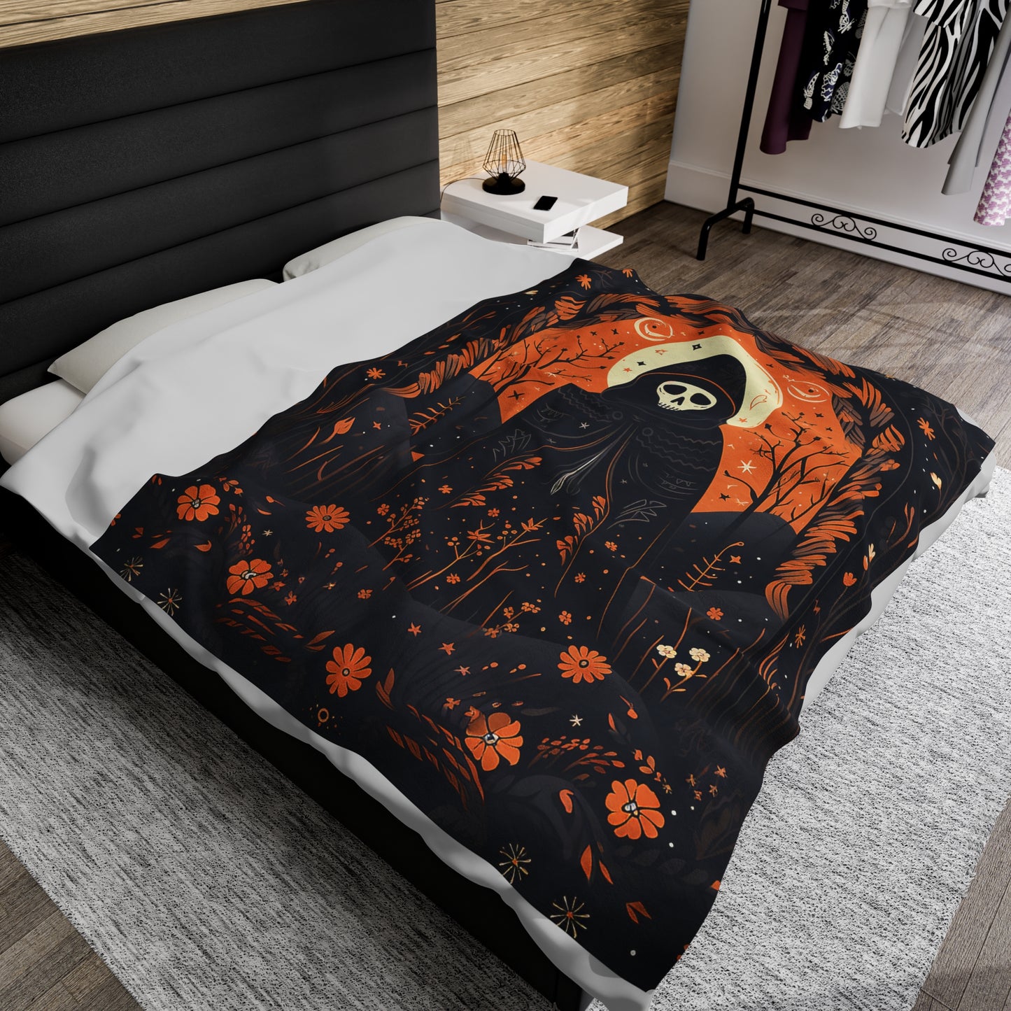 BOHO Cloaked Skeleton Halloween Blanket