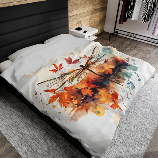 Autumn Dragonfly Watercolor Plush Blanket