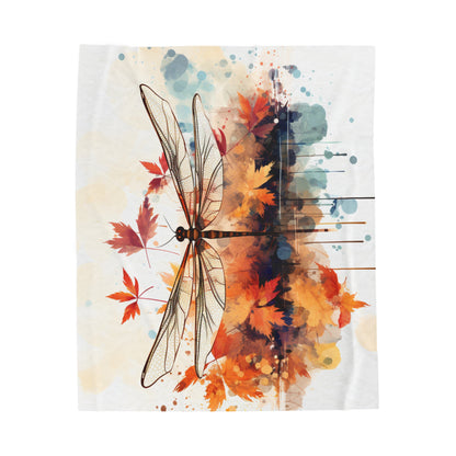 Autumn Dragonfly Watercolor Plush Blanket