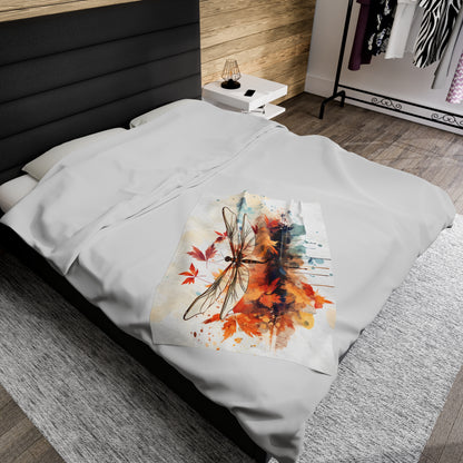 Autumn Dragonfly Watercolor Plush Blanket