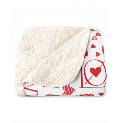 LOVE Red on White Valentine's Day Sherpa Fleece Blanket