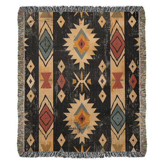 Aztec Inspired Heirloom Woven Cotton Blanket