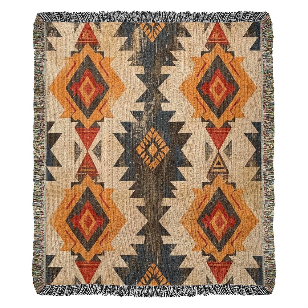 Aztec Inspired Diamonds Heirloom Woven Cotton Blanket