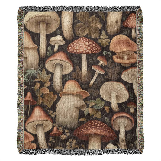 Vintage Mushroom Cottagecore Heirloom Woven Blanket