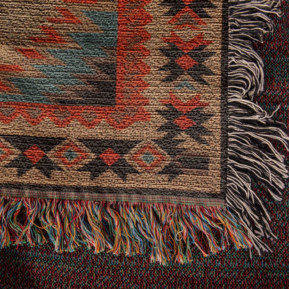 Southwest Turquoise and Orange Heirloom Woven Blanket