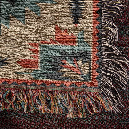 Burnt Orange and Turquoise Southwest Heirloom Woven Cotton Blanket