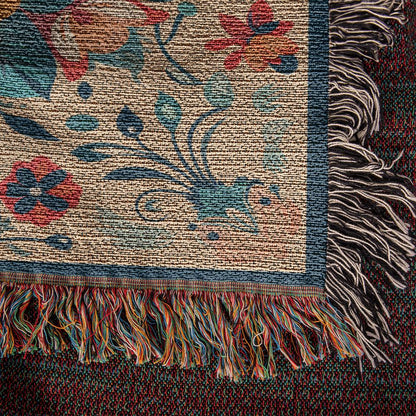 Teal and Orange Cream Mandala Heirloom Woven Blanket