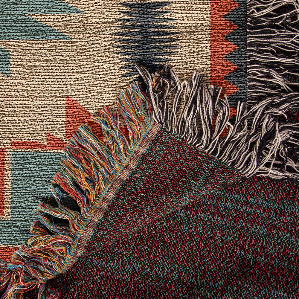 Burnt Orange and Turquoise Southwest Heirloom Woven Cotton Blanket