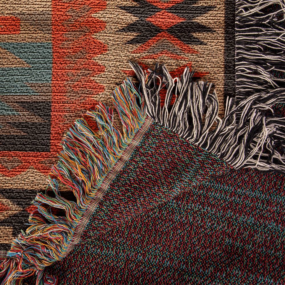 Southwest Turquoise and Orange Heirloom Woven Blanket