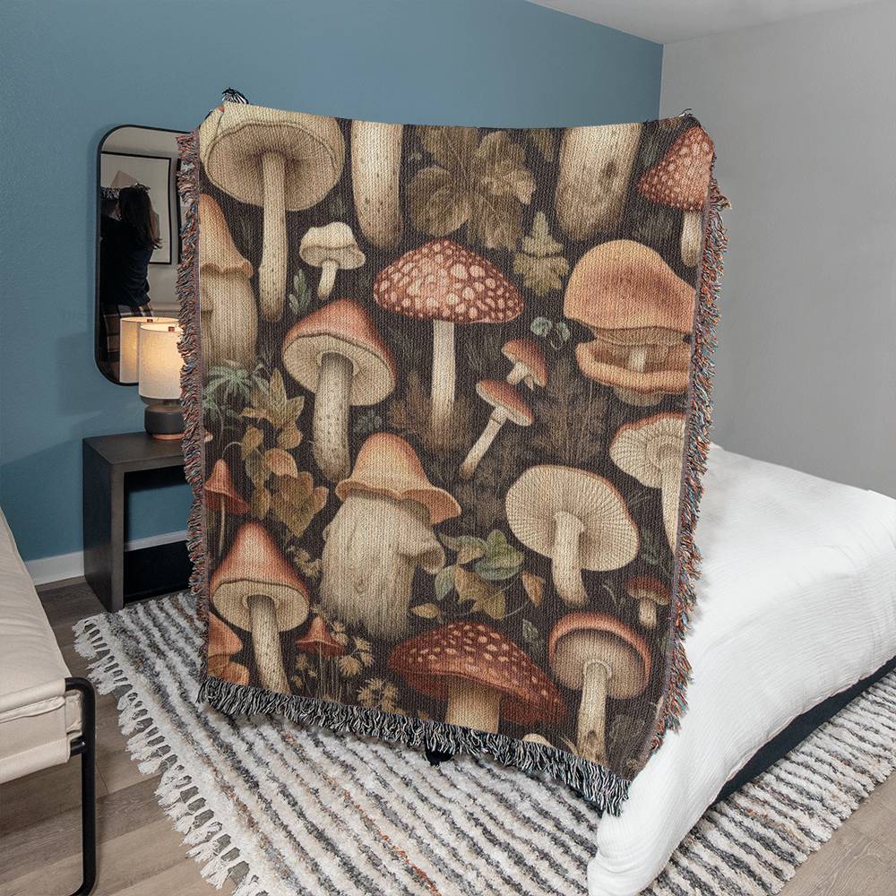 Vintage Mushroom Cottagecore Heirloom Woven Blanket