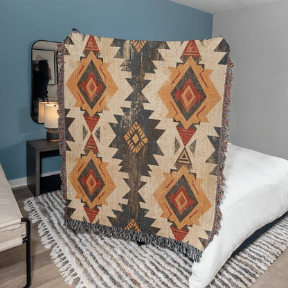 Aztec Inspired Diamonds Heirloom Woven Cotton Blanket