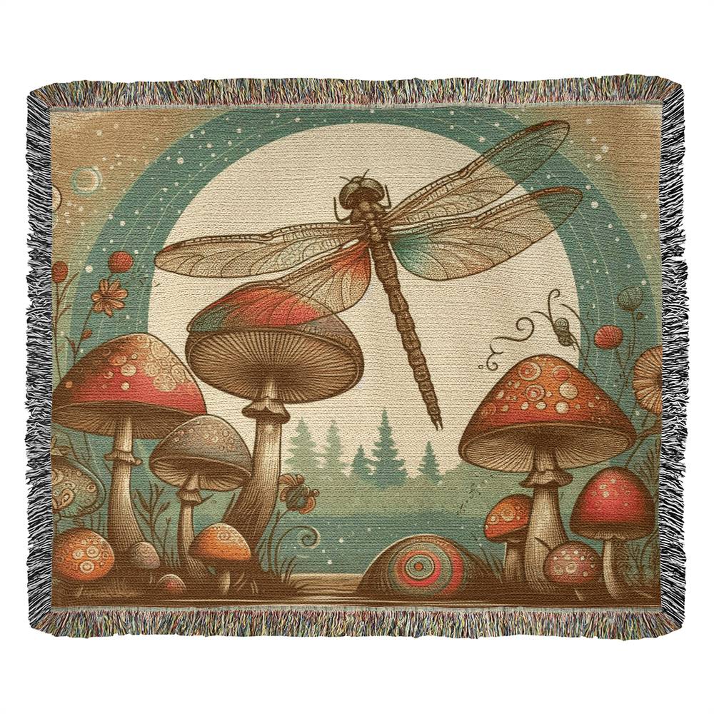 BOHO Dragonfly Shrooms Heirloom Woven Blanket