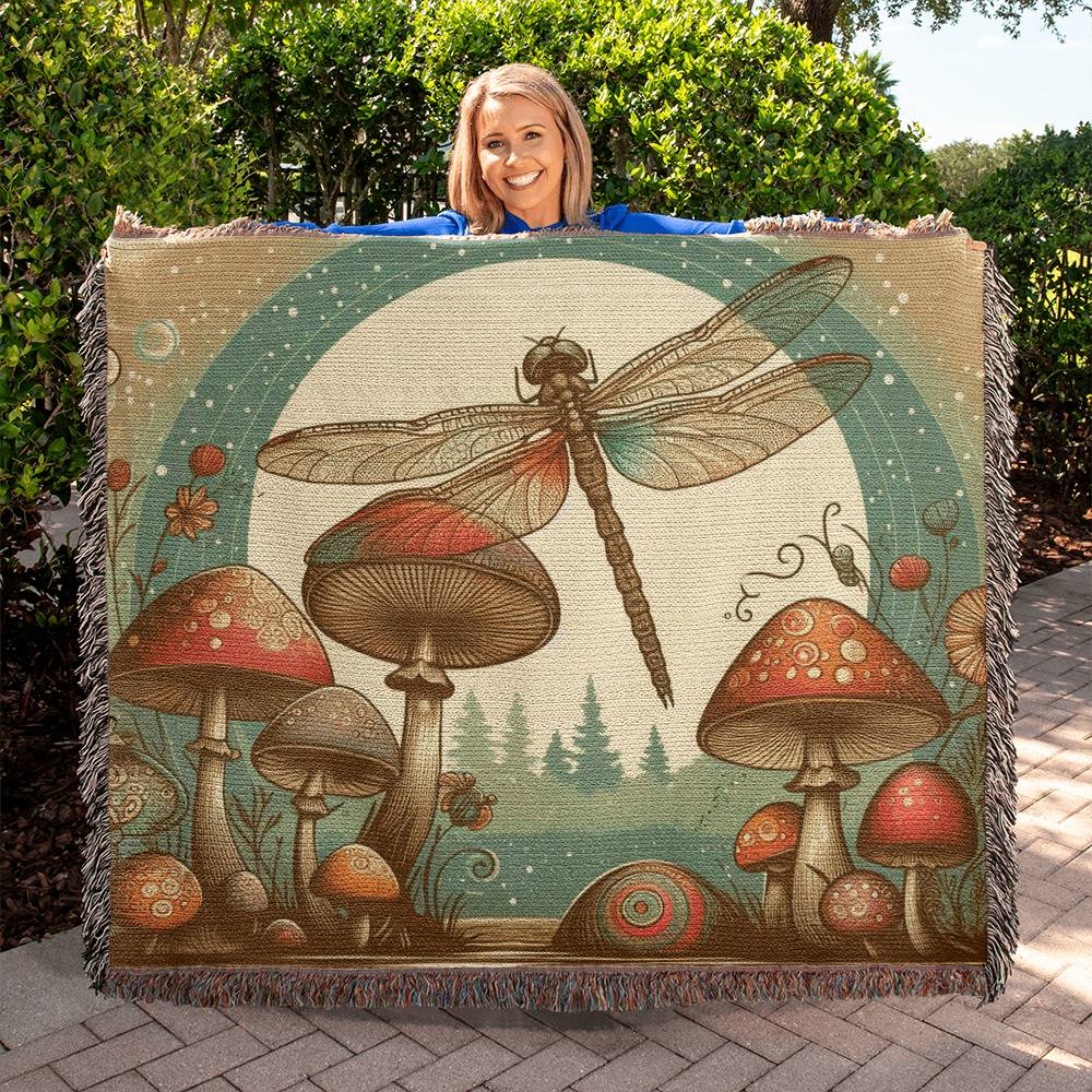 BOHO Dragonfly Shrooms Heirloom Woven Blanket