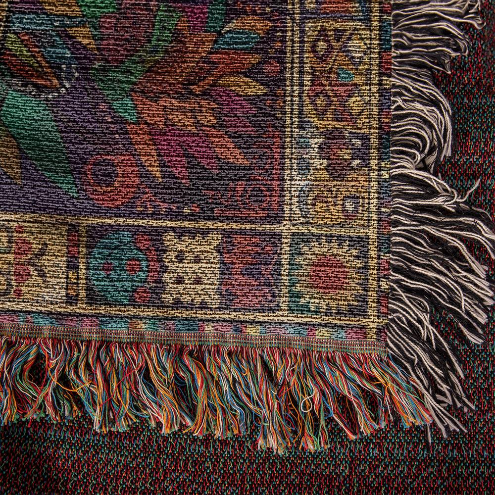 Mayan Inspired Sugar Skull Fringy Tasseled Heirloom Woven Throw Blanket