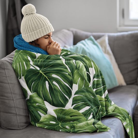 Jungle Embrace Monstera Sherpa Blanket